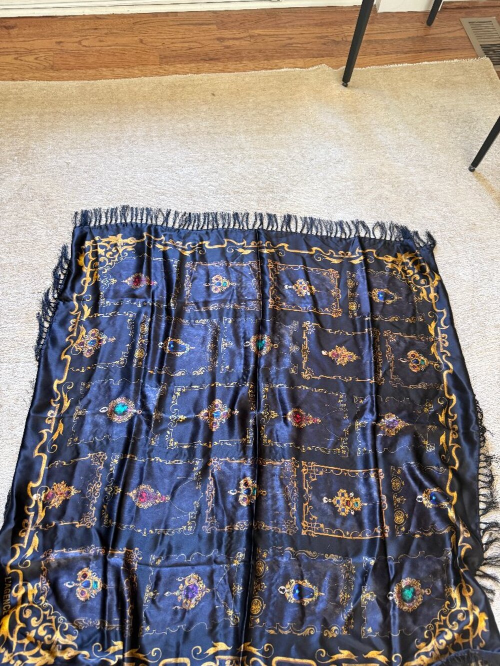L'AGENCE 100% Silk Wrap Scarf Black Jewelry Print